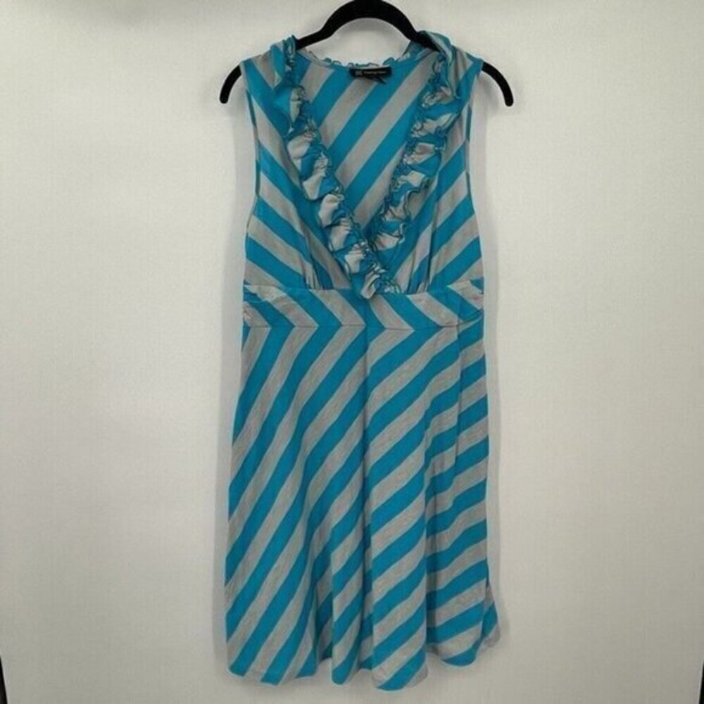 INC International Concepts Womens Dress Large Blue Gray V Neck Ruffle Chevron - Picture 1 of 12